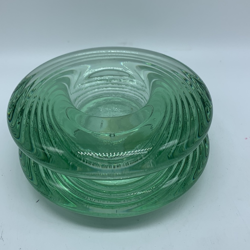 Recycled Glass Made in Couronne, Spain 4.5” x 1” area in center holds tea light